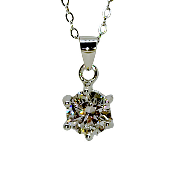 1ct Round Brilliant Certified Moissanite 6 Prong Platinum Plated 925 - Picture 1 of 8